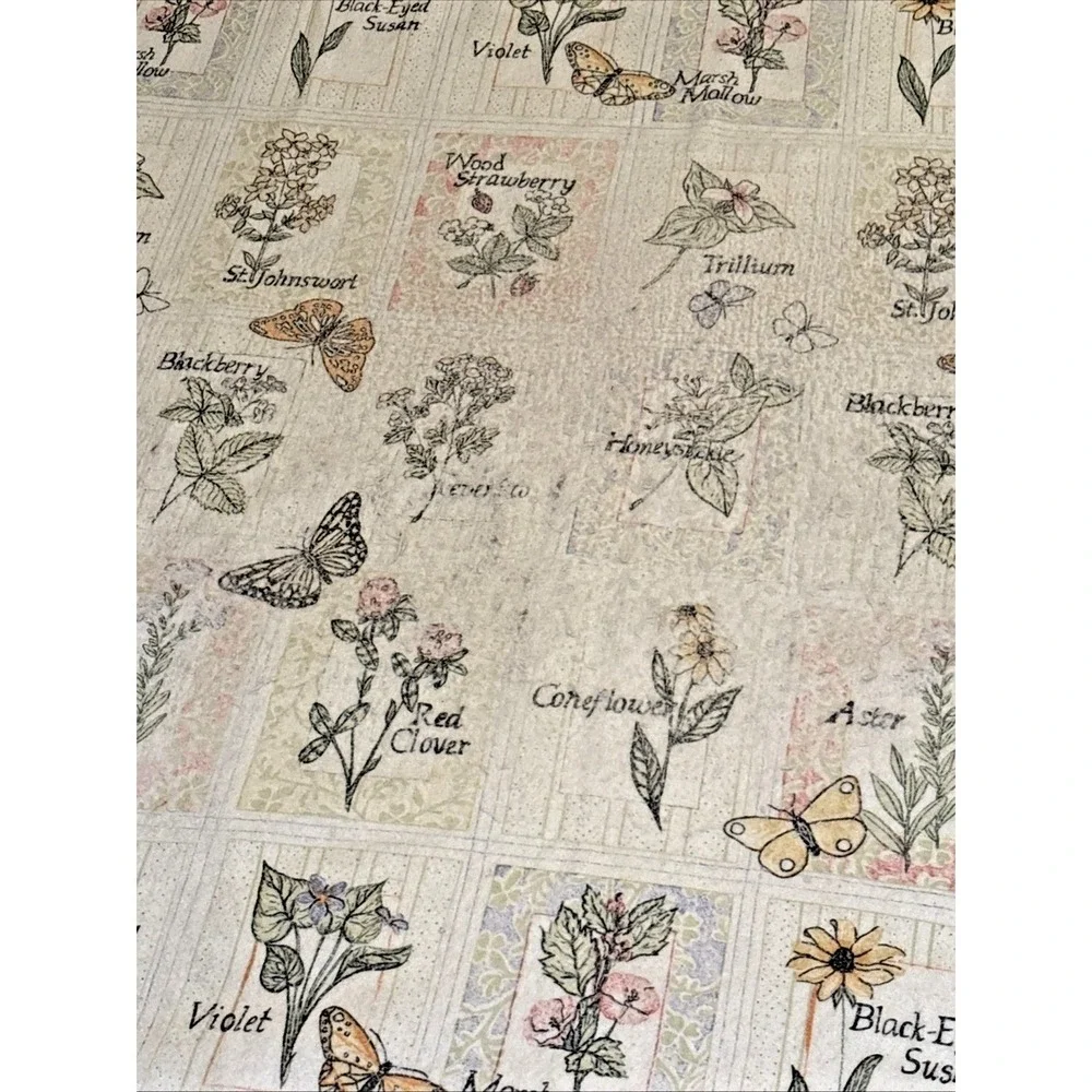 Vintage 80s Botanical Flower Floral Acrylic Blanket With Satin Trim Edging USA